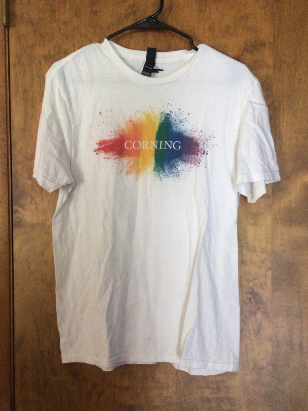 Corningware White Short-Sleeve Tee with Rainbow Splash Graphic